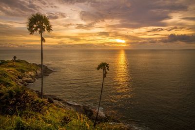 Scenic view of sea against sky at sunset