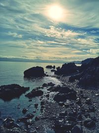 Scenic view of sea against sky during sunset