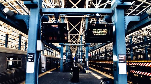 Train on bridge in city