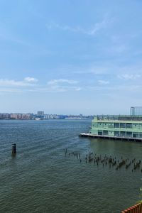 Scenic view of sea against sky in city