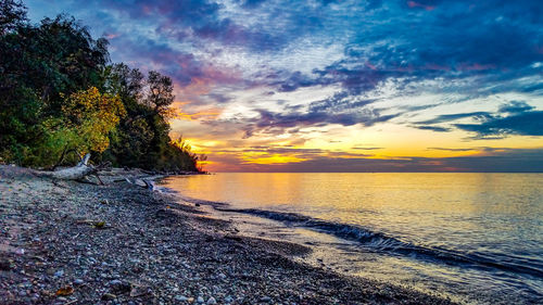 Scenic view of sea against sky at sunset