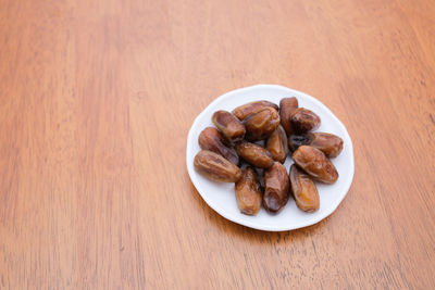 High angle view of food in plate on table