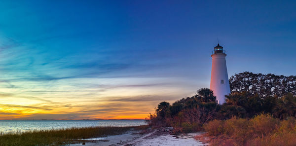 St. marks lighthouse at st. marks wildlife refuge, sunset december 2020