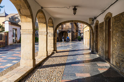Rear view of man walking in tunnel
