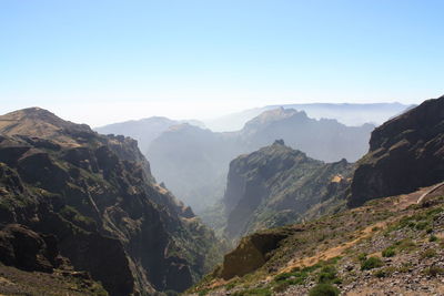Scenic view of mountains against clear sky