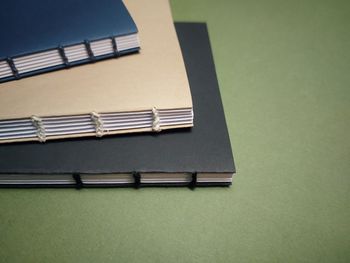 High angle view of books on table