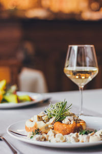 Close-up of meal served on table