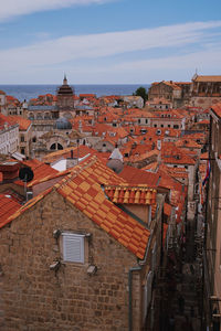 View from the city wall over the red roofs of dubrovnik, croatia. 