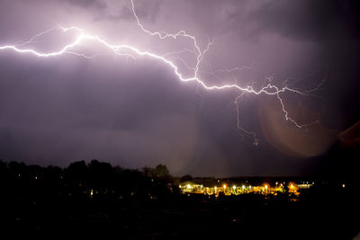 Lightning in sky at night