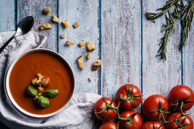 High angle view of vegetables in bowl on table