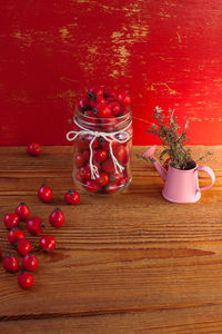 Close-up of strawberries on table