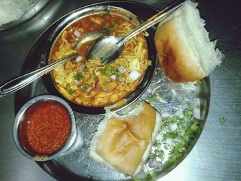 High angle view of food on table