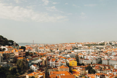 Aerial view of buildings against sky