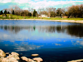 Scenic view of lake against sky