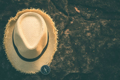 High angle view of hat on land