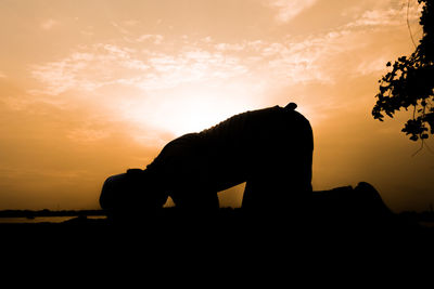 Silhouette man against sky during sunset