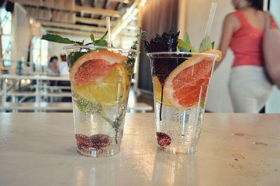 Close-up of cocktail in glass on table