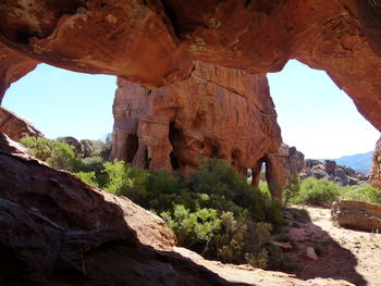 Low angle view of rock formations