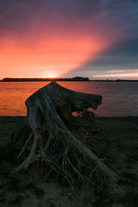 Scenic view of sea against orange sky