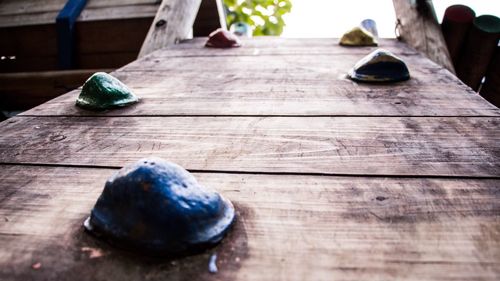 High angle view of wood on wooden plank