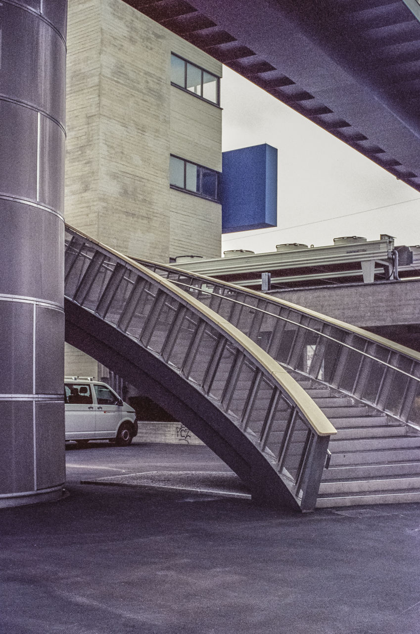 architecture, built structure, building exterior, city, transportation, staircase, facade, stairs, no people, building, wood, day, railing, steps and staircases, outdoors