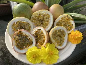 High angle view of fruits in bowl