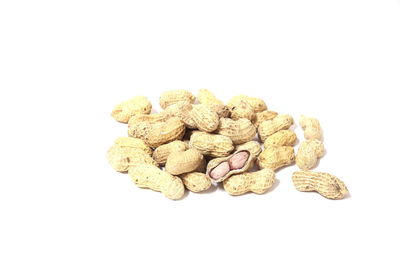 Close-up of bread against white background