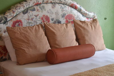 Close-up of sofa on bed at home