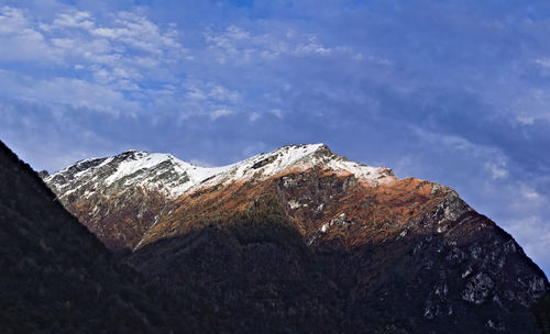 Low angle view of snowcapped mountain against sky