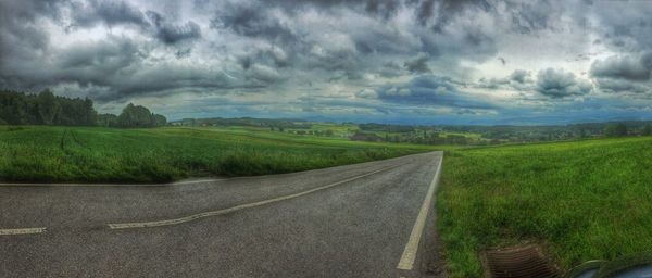 Scenic view of field against cloudy sky