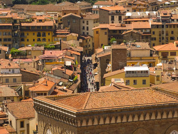 High angle view of town against sky