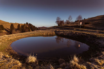 Scenic view of lake against clear sky