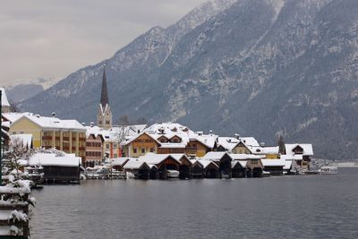 Scenic view of mountains against sky during winter