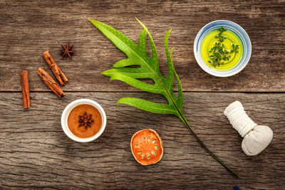 High angle view of spices on table