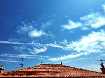 Low angle view of house roof against sky