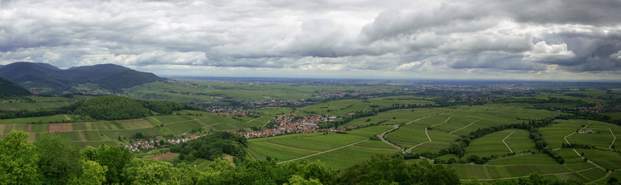 Scenic view of field against cloudy sky