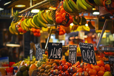 Various fruits for sale at market stall