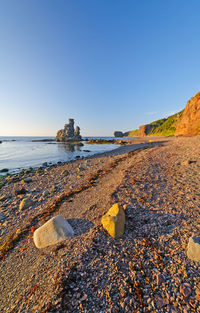 Coastal rocks on the green gardens beach in gros morne