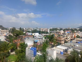 High angle view of townscape against sky