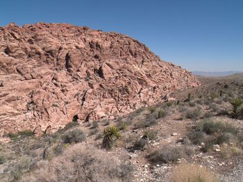 Low angle view of mountain against clear sky