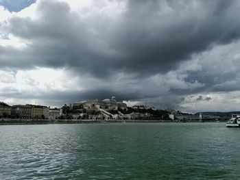 Scenic view of calm sea against cloudy sky