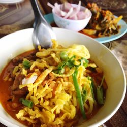 Close-up of noodles in bowl