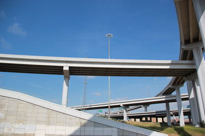 Low angle view of bridges against clear blue sky