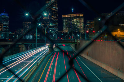 High angle view of illuminated bridge at night