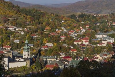 High angle view of buildings in city