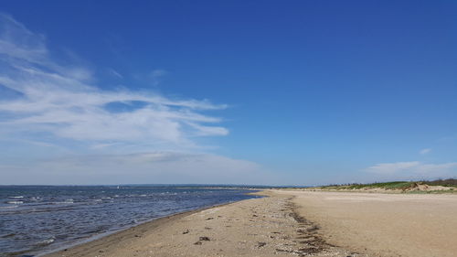 Scenic view of sea against blue sky