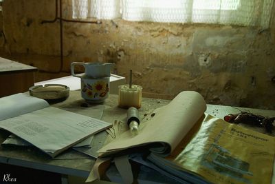 Close-up of open book on table