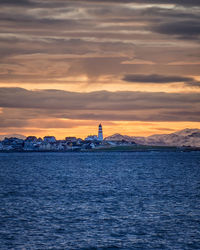 View towards alnes, godøy from the island of giske, sunnmøre, møre og romsdal, norway.