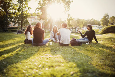 Teenagers spending leisure time at park