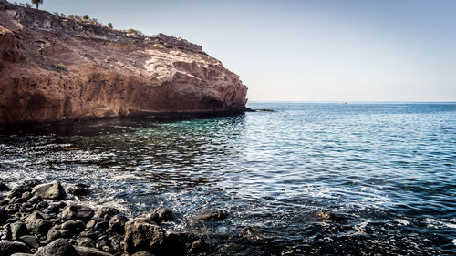 Scenic view of sea against clear sky